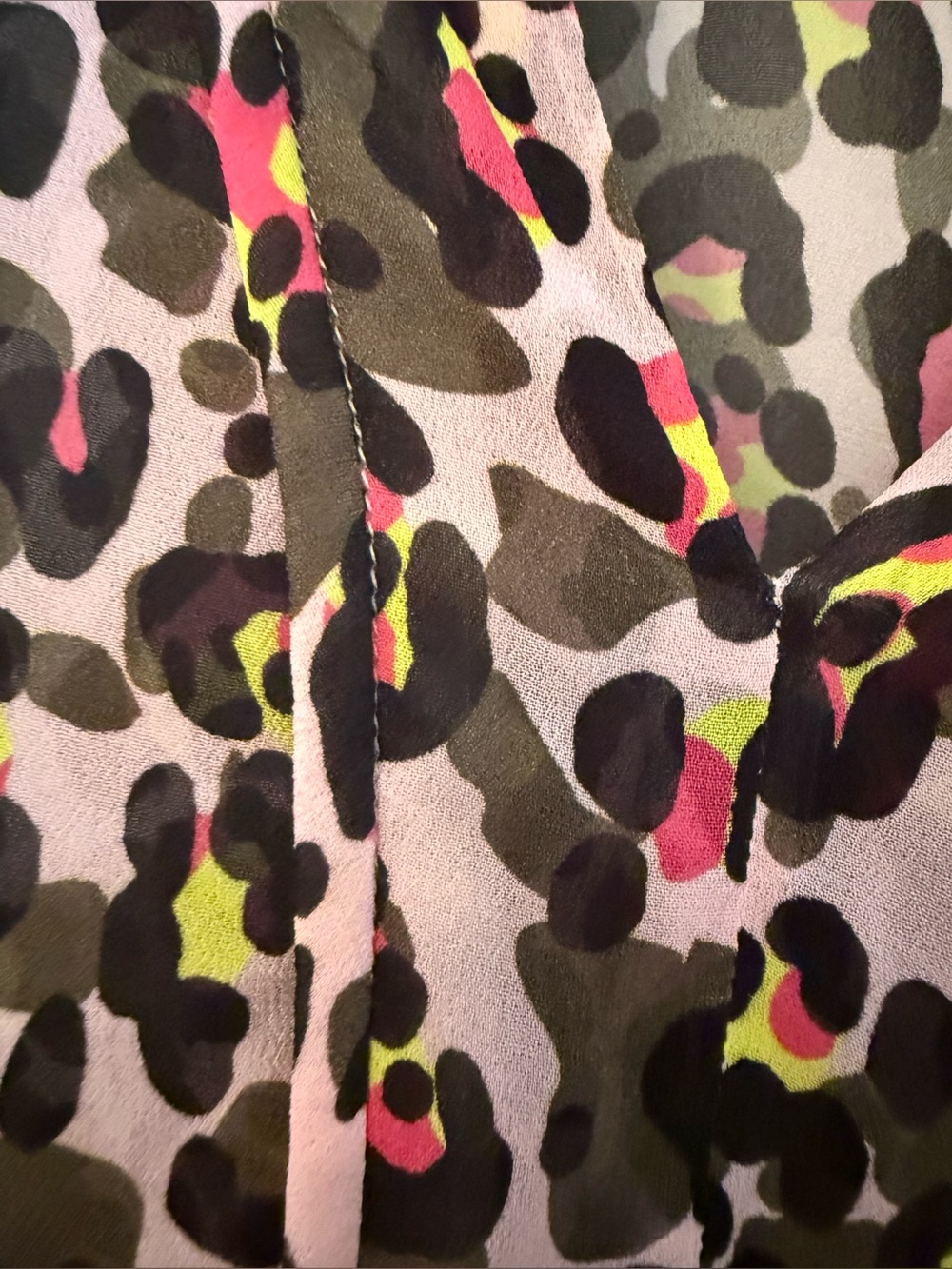 Marc Cain Pink, Brown & Yellow Leopard Print V-Neck Blouse